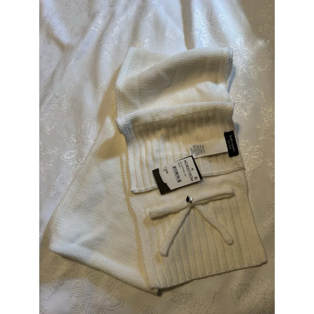 Kate Spade Bow Knit Scarf Winter White Cream NEW Nordstrom $98